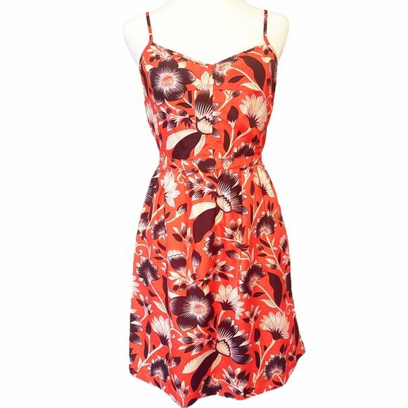 J. Crew Dress Size 2 Dark Peach Floral Sleeveless Adjustable Straps Pockets - Picture 1 of 8
